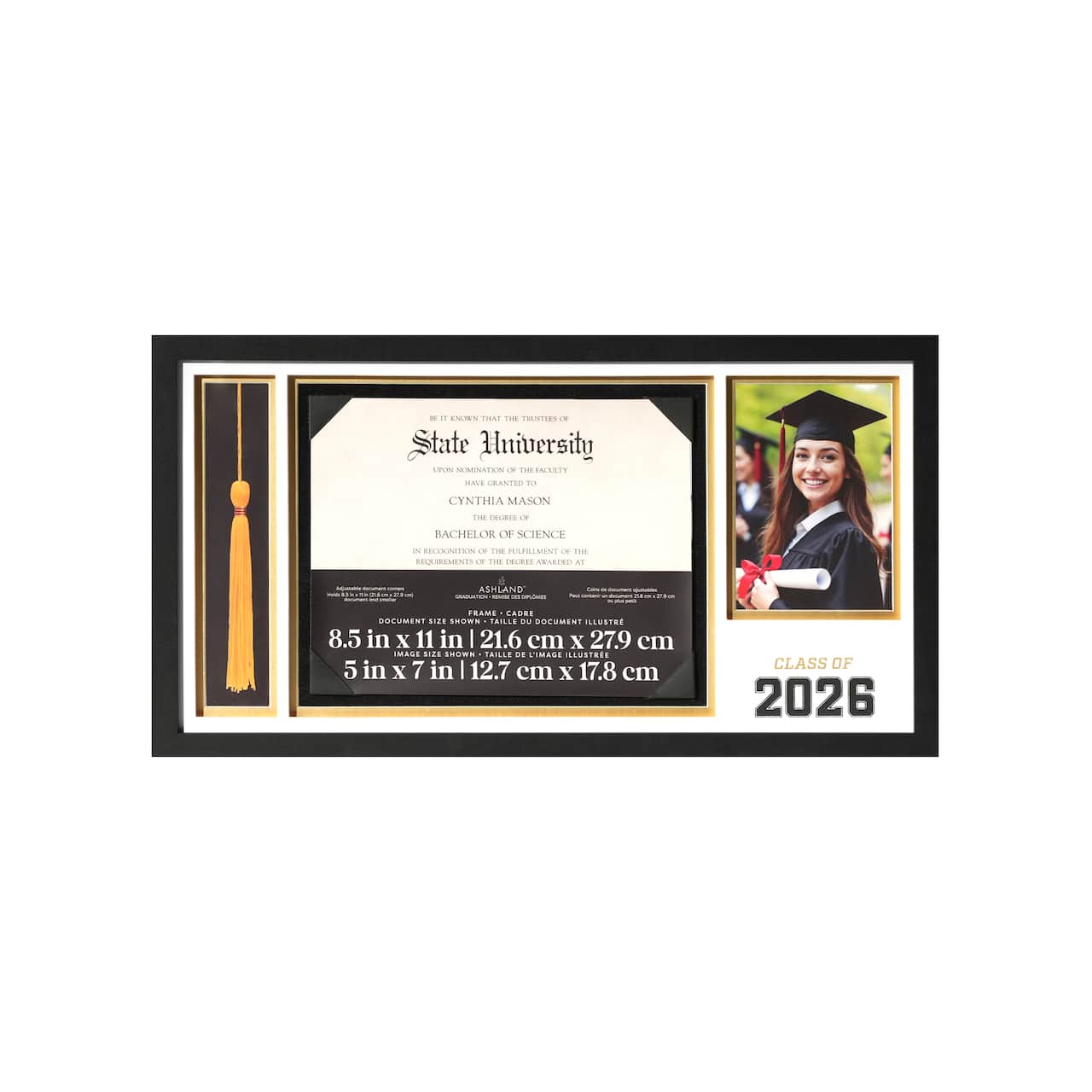 3 Opening 21.5" x 11.25" Class of 2026 Document, Photo & Tassel Matted Frame, Graduation by Ashland®